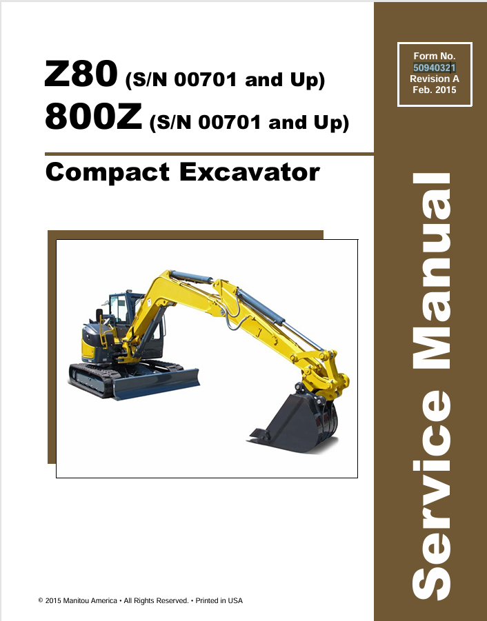 GEHL Z80, 800Z Compact Excavator (50940321A) Service Manual PDF – Complete Repair & Workshop Guide