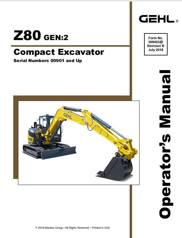 GEHL Z80 Crawler Excavator (50940322B) Operator Manual PDF Download – Complete Operation Guide