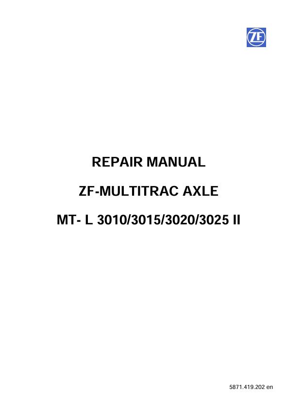 GEHL ZF MULTITRAC AXLE MT-L 3010, 3015, 3020, 3025 II REPAIR MANUAL 50940485 - PDF FILE