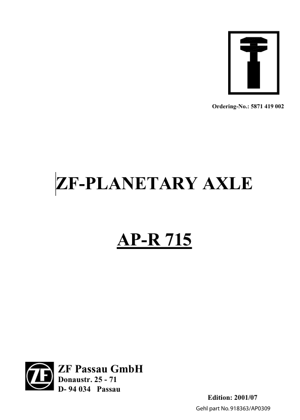 GEHL ZF Planetary Axle AP-R 715 Repair Manual 918363 PDF Download