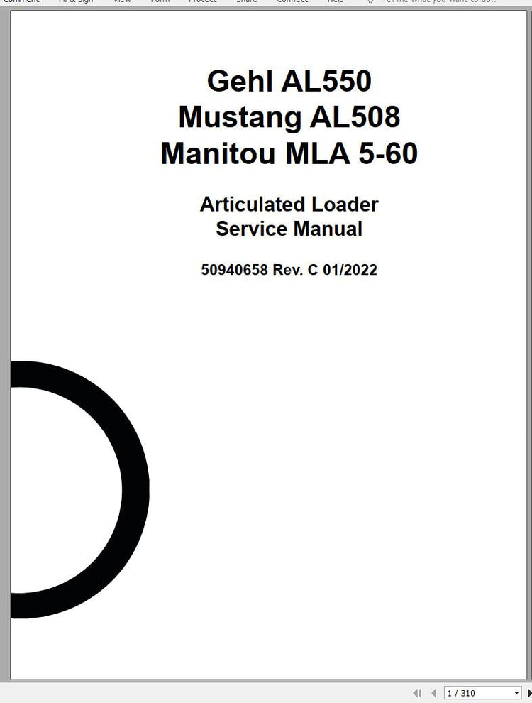 Gehl AL550, AL508 & MLA 5-60 Articulated Loader Service Repair Manual 50940658 01.2022
