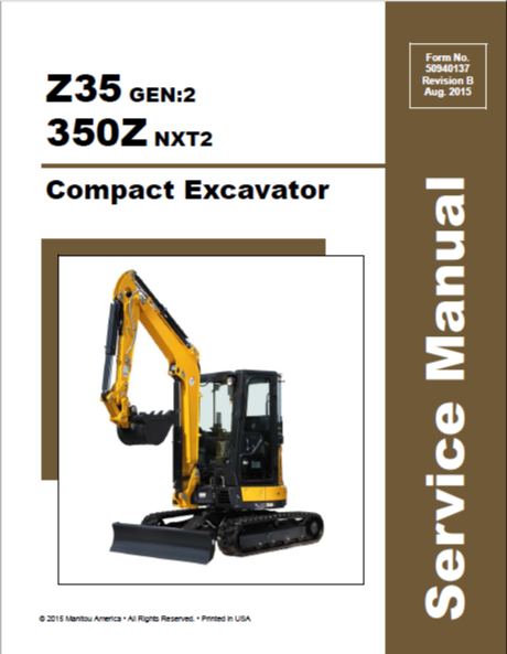 Gehl Z35 GEN:2 & 350Z NXT2 Compact Excavator Service Repair Manual PDF (50940137)
