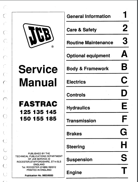 JCB 125, 135, 145, 150, 155, 185 Fastrac Service Repair Manual