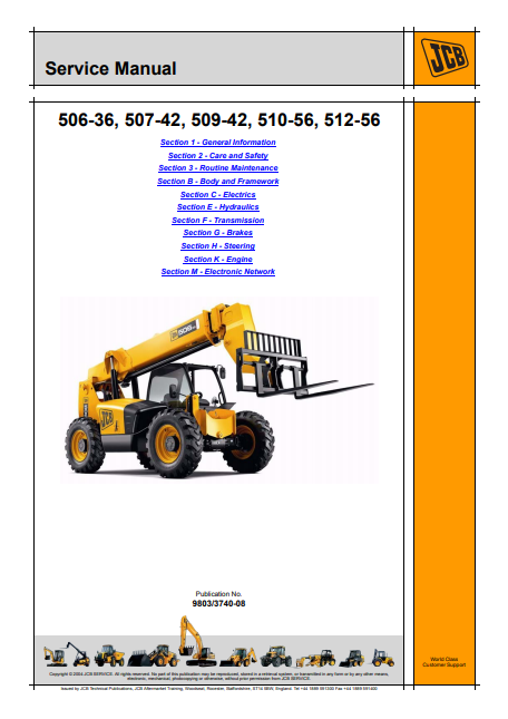 JCB 506-36, 507-42, 509-42, 510-56 & 512-56 Telescopic Handler Workshop Service Repair Manual