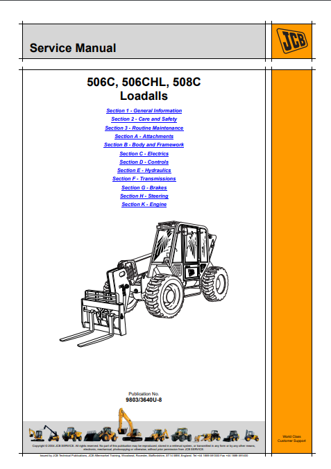 JCB 506C, 506CHL & 508C Loadalls Workshop Service Repair Manual