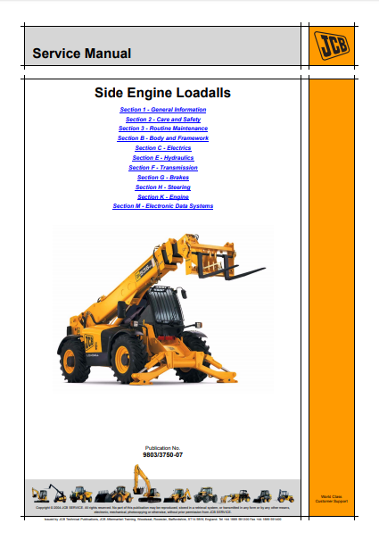 JCB 540-170, 540-140, 535-125 Hi Viz & 535-140 Hi Viz Telescopic Handler Service Repair Manual 9803/3750-07