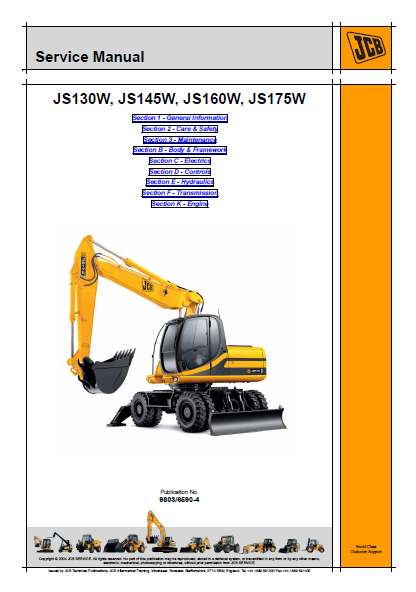 JCB JS130W JS145W JS160W JS175W Wheeled Excavator Workshop Service Repair Manual 9803/6590-4