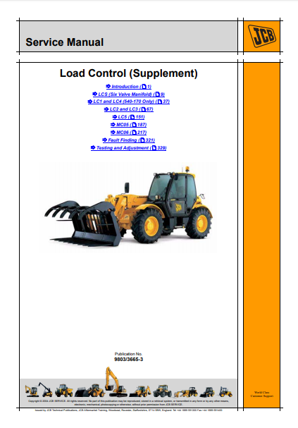 JCB Load Control LCS, LC1/2/3/4/5 & MC05/06 Supplement Service Repair Manual