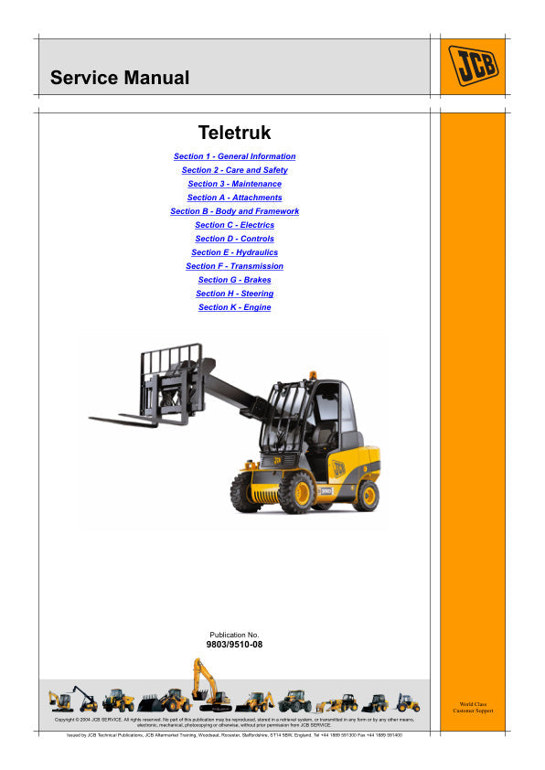 JCB 2.5, 3.0 & 3.5 Series Lift Teletruk Service Manual 9803/9510-08 PDF