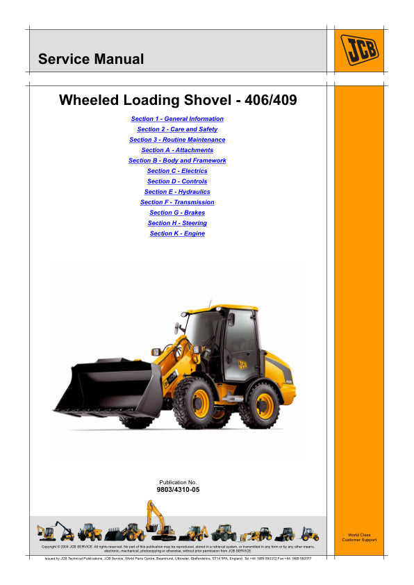 JCB 406/409 Wheeled Loading Shovel Service Manual 9803/4310-05 PDF