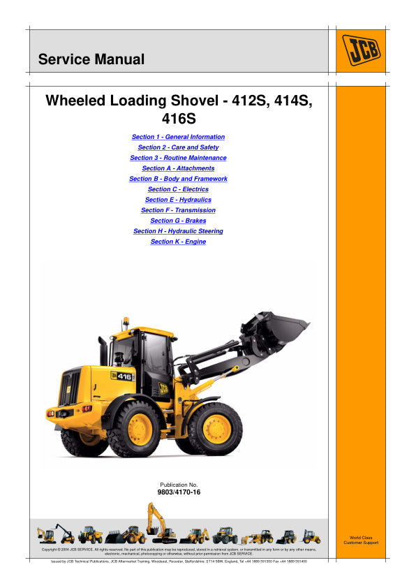 JCB 412S, 414S & 416S Wheeled Loading Shovel Service Manual 9803/4170-16 – PDF