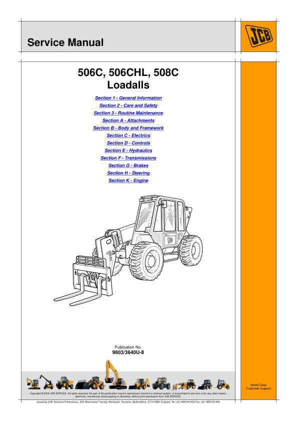 JCB 506C, 506CHL & 508C Loadall Service Manual 803/3640U-8 PDF