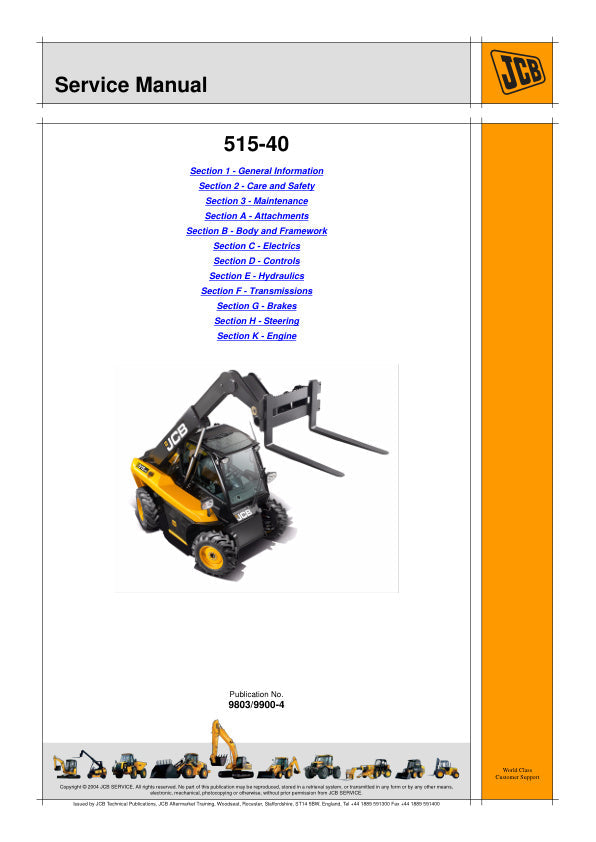JCB 515-40 Telescopic Handler Service Manual - EN9803/9900-4
