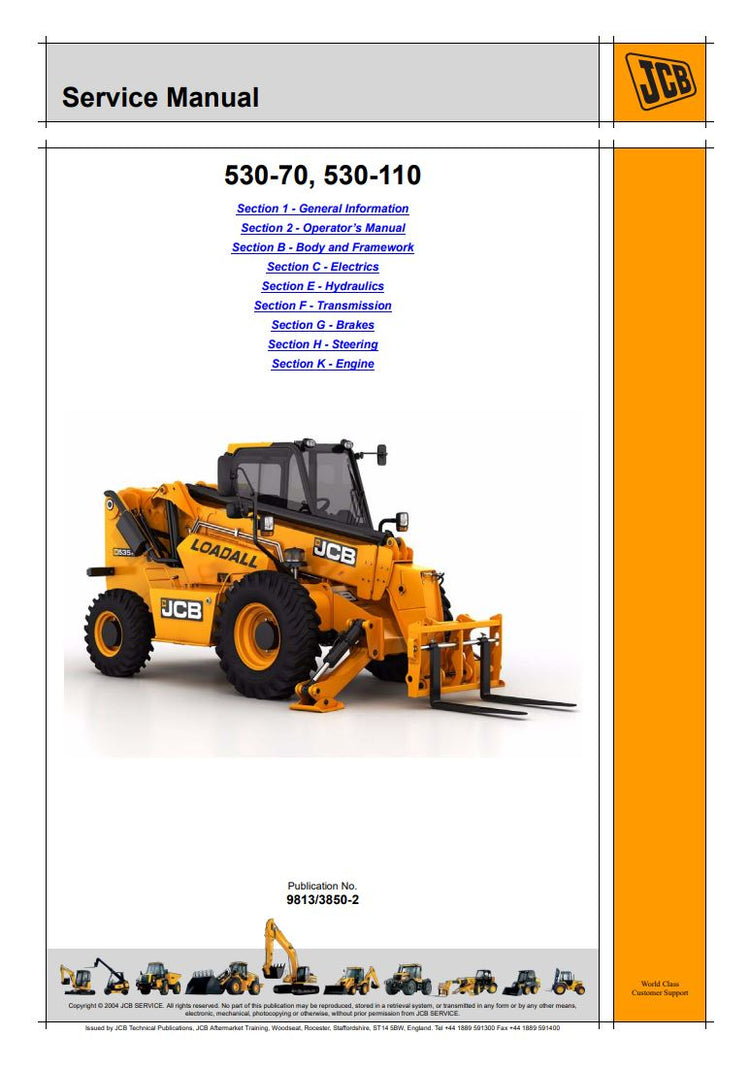 JCB 530-70 & 530-110 Liftall Loadall Service Manual – 9813/3850-2