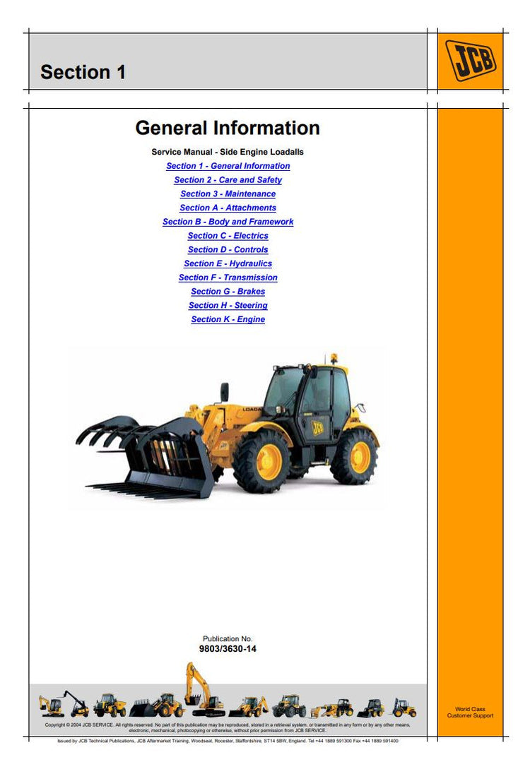 JCB 530, 532, 533, 535, 537 & 540 Side Engine Loadall Service Manual 9803/3630-14 PDF