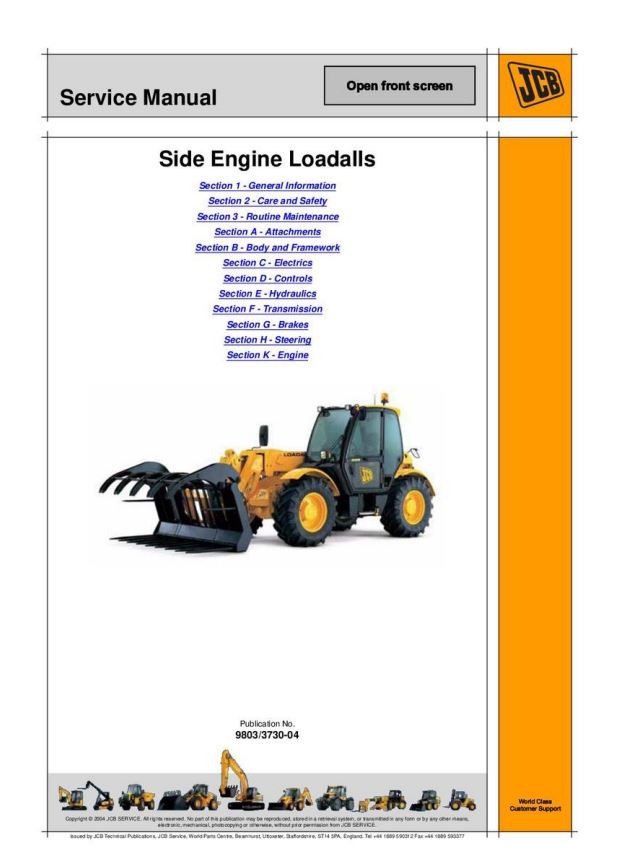 JCB 531-70 Telescopic Handler Service Manual 9803/3730-04 PDF