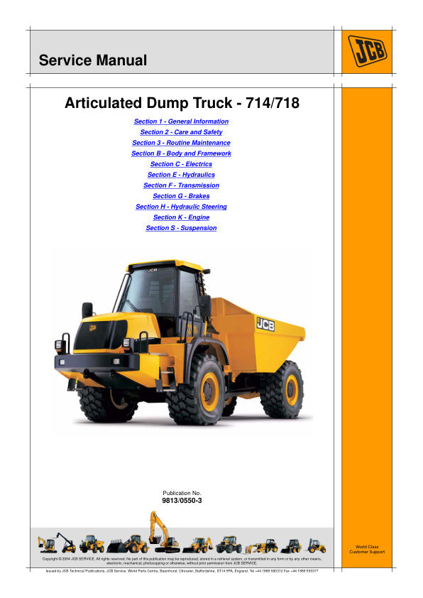 JCB 714 & 718 Articulated Dump Truck Service Manual 9813/0550-3 PDF