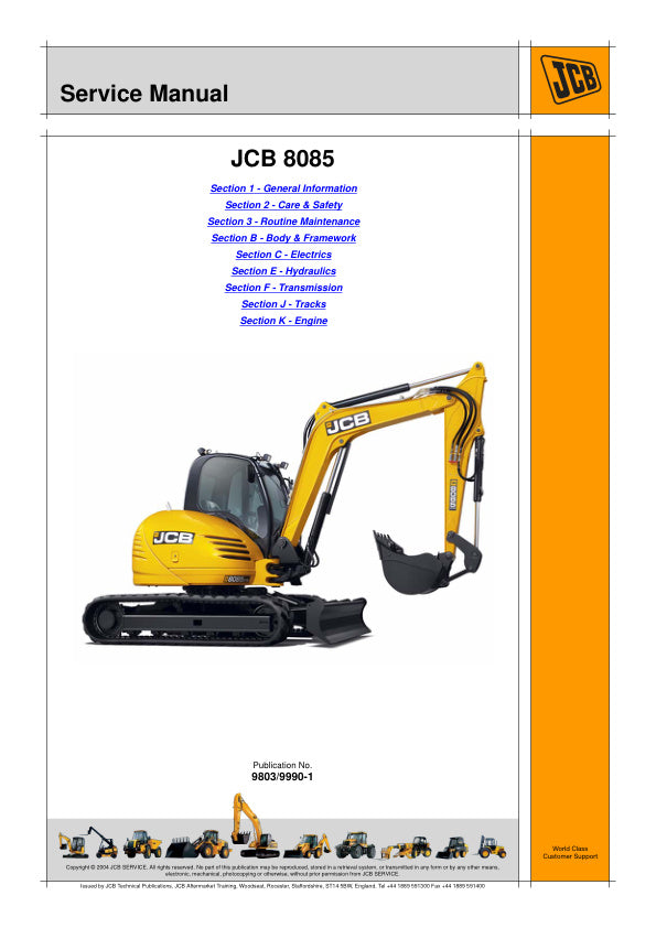 JCB 8085 Midi Excavator Service Manual 9803/9990-1 PDF Download