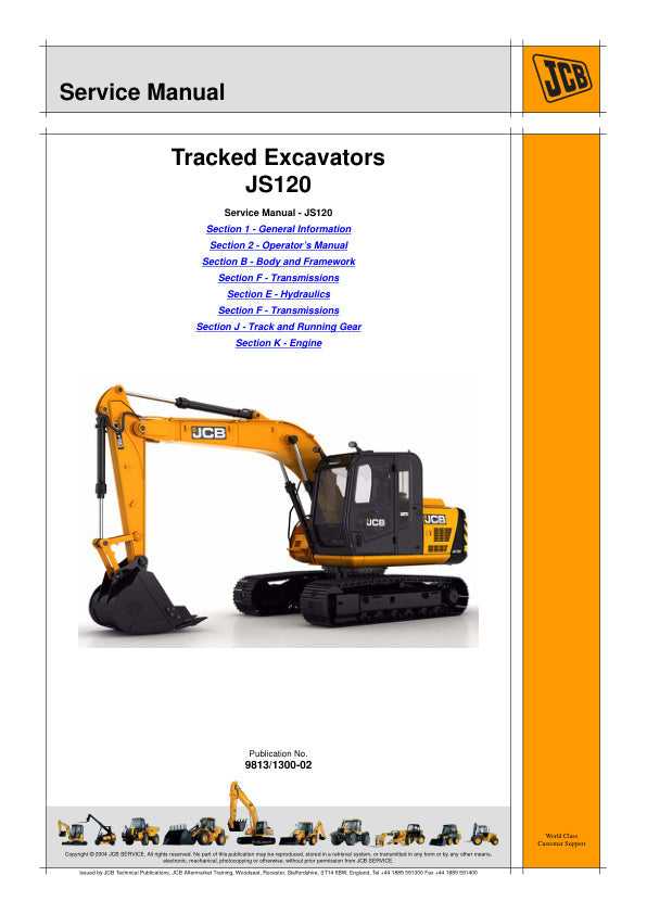 JCB JS120 Tracked Excavator Service Manual 9813/1300-02 PDF
