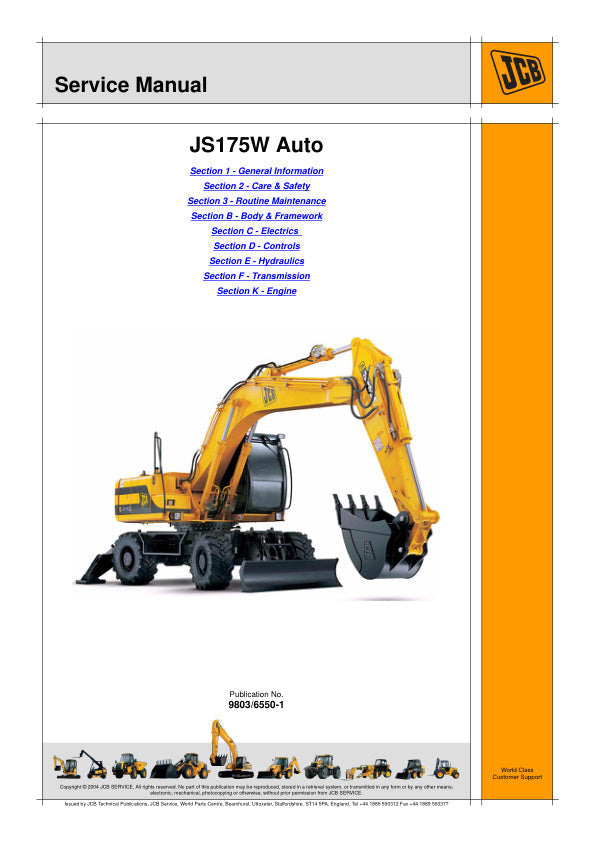JCB JS175W Auto Service Manual – 9803/6550-1 | Complete Repair & Maintenance Guide