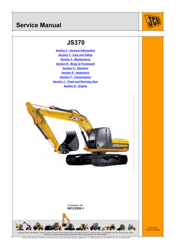 JCB JS370 Tracked Excavator Service Manual 9813/2250-1 PDF Download