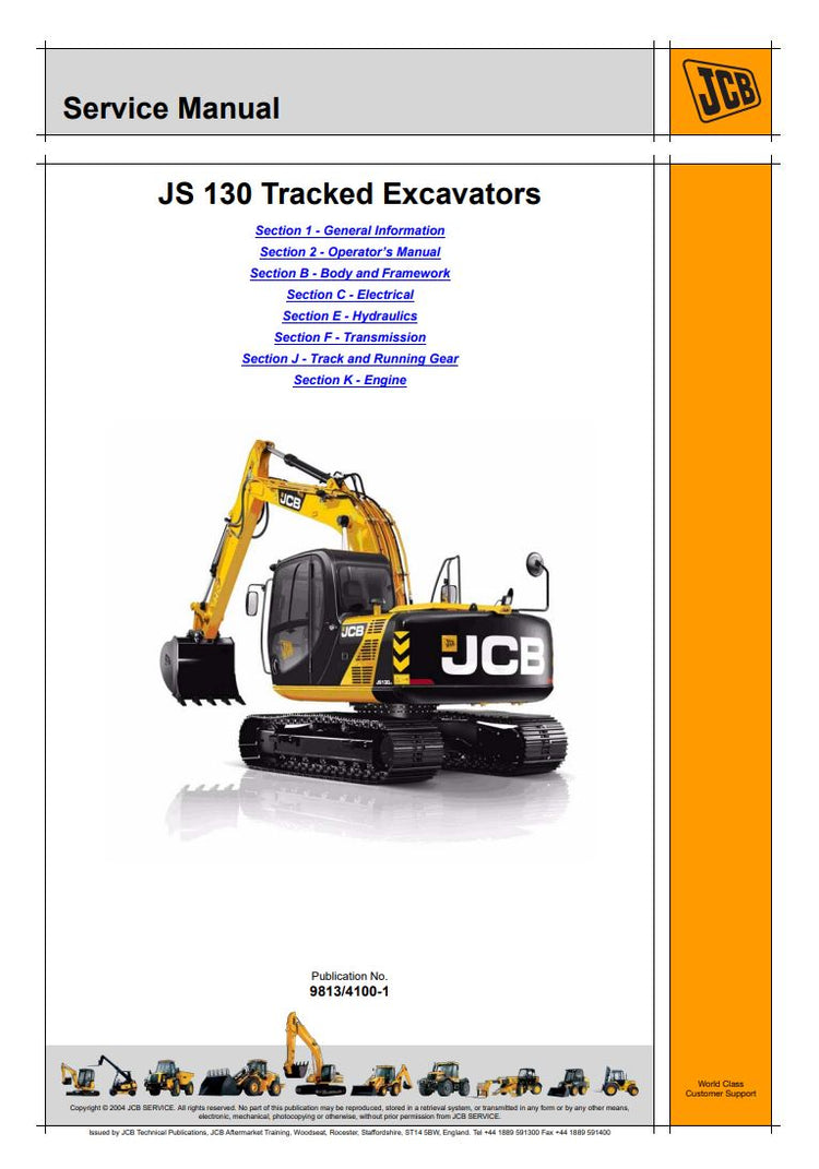 JCB JS 130 Tracked Excavator Service Manual – 9813-4100
