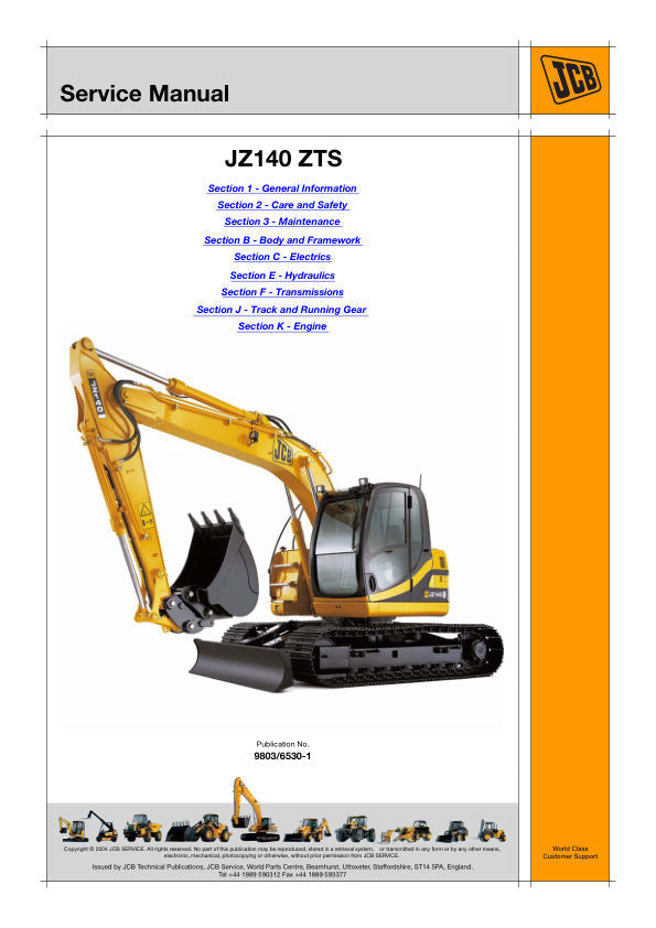 JCB JZ140 ZTS Excavator Service Manual – 9803/6530-1