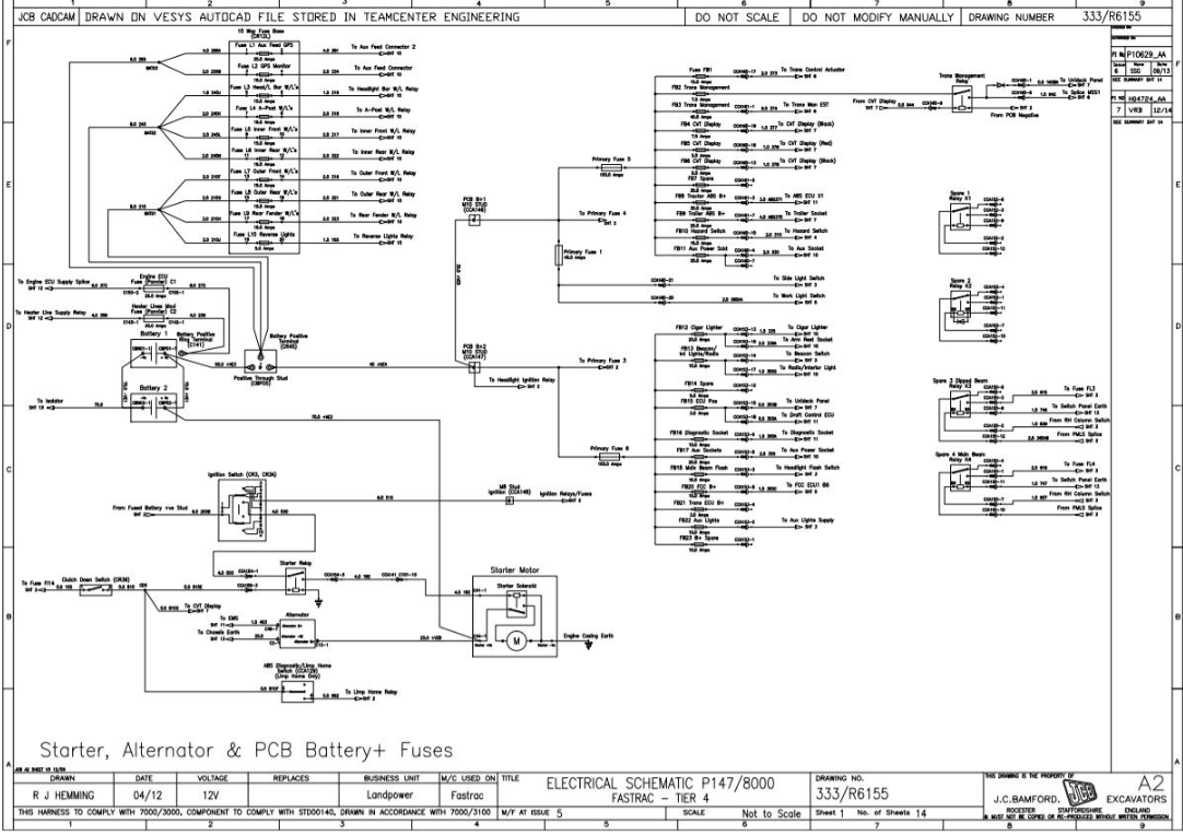 JCB Fastrac 8280-3 T4i Tractor (2011-2015) Electrical & Hydraulic Diagram Manual PDF