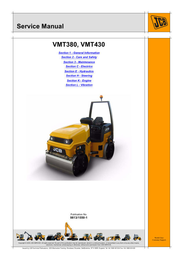 JCB VMT380 & VMT430 Roller Service Manual 9813/1550-1 PDF
