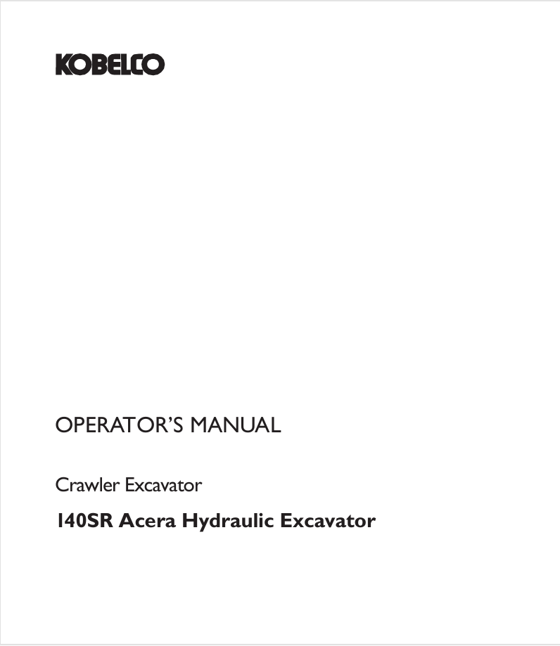 140SR Excavator Operator Instructions S2YH00004ZE01 PDF