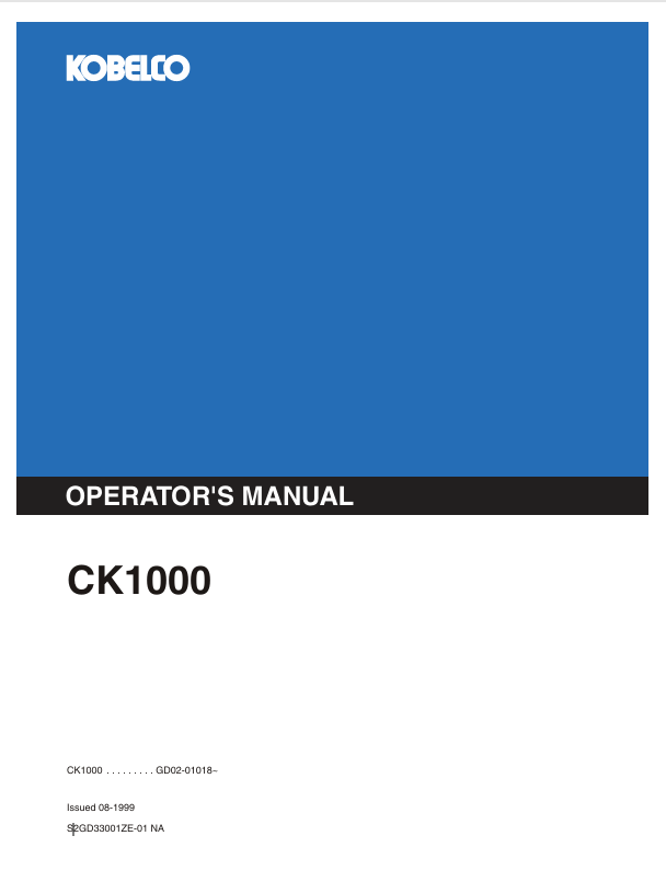 KOBELCO CK1000 Operator Manual PDF (S2GD33001ZE-01NA)