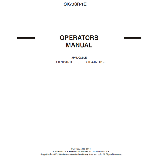 Kobelco Excavator SK70SR-1E Operator Manual