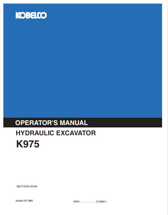 Kobelco K975 Hydraulic Excavator Operator Manual – PDF