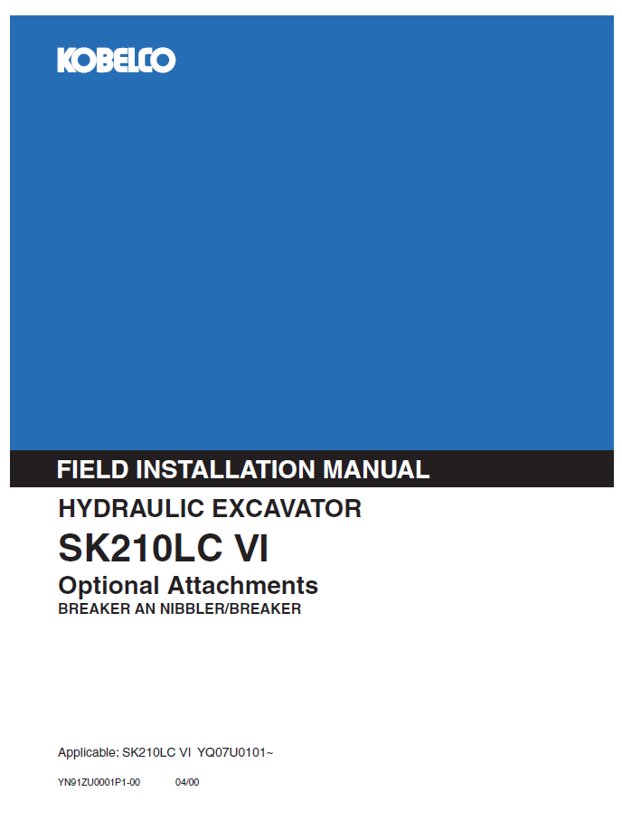 KOBELCO Hydraulic Excavator SK210LC VI Operator Manual PDF Download