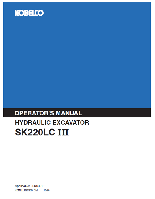 Kobelco SK220LC III Hydraulic Excavator Operator Manual | PDF Download