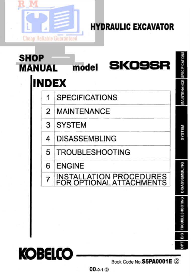 KOBELCO SK09 Mini Excavator Shop Manual S5PA0001E PDF Download