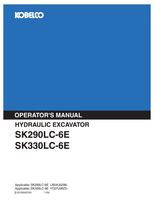 SK290LC-6E SK330LC-6E Hydraulic Excavator Operator PDF LC91Z00001DA