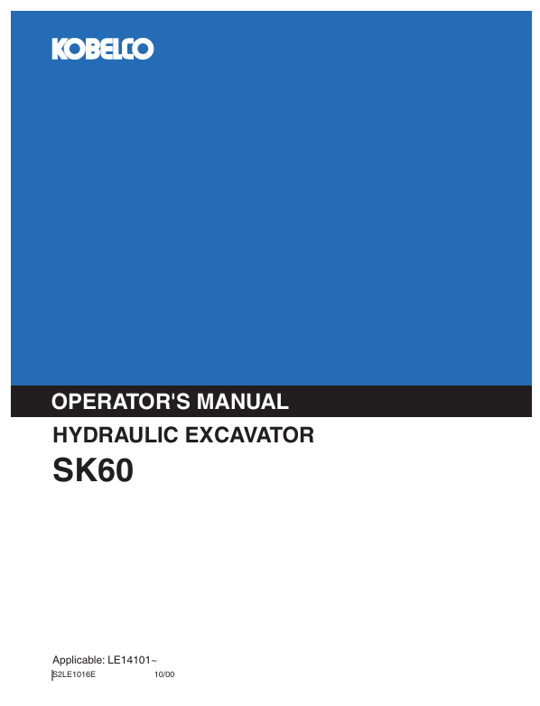 KOBELCO SK60 Hydraulic Excavator (S2LE1016E) Operator Manual PDF Download