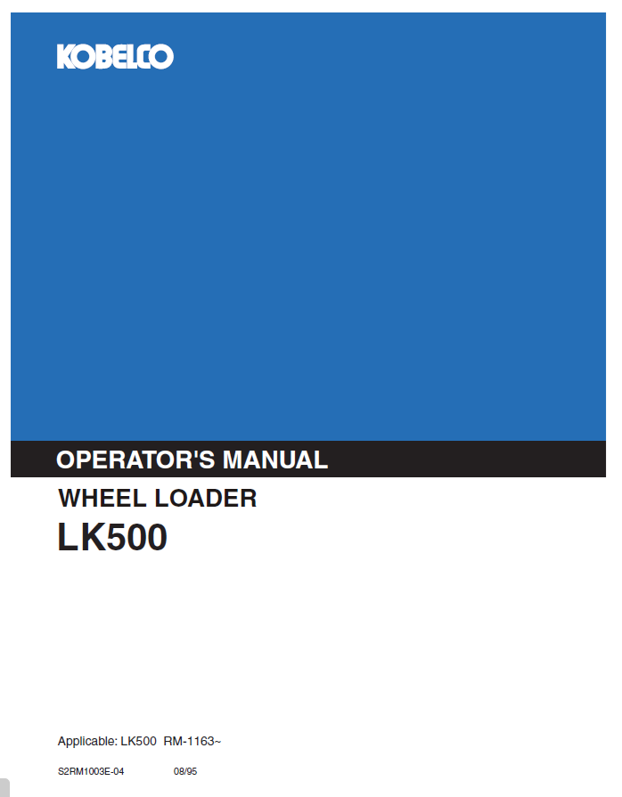 Kobelco Wheel Loader LK500 Operator Manual | PDF Download