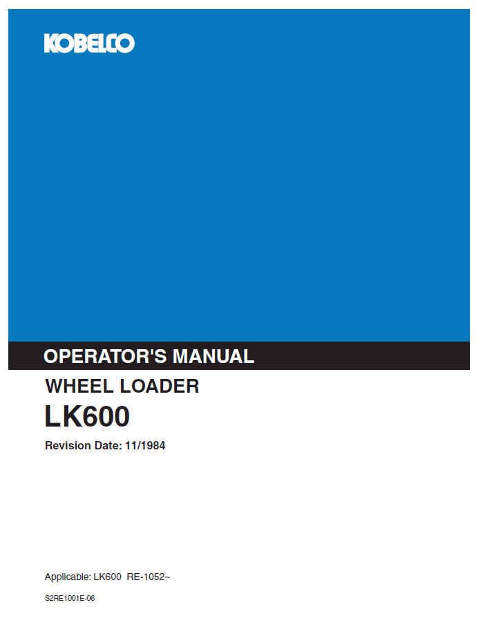 Kobelco Wheel Loader LK600 (II) Operator Manual | PDF Download