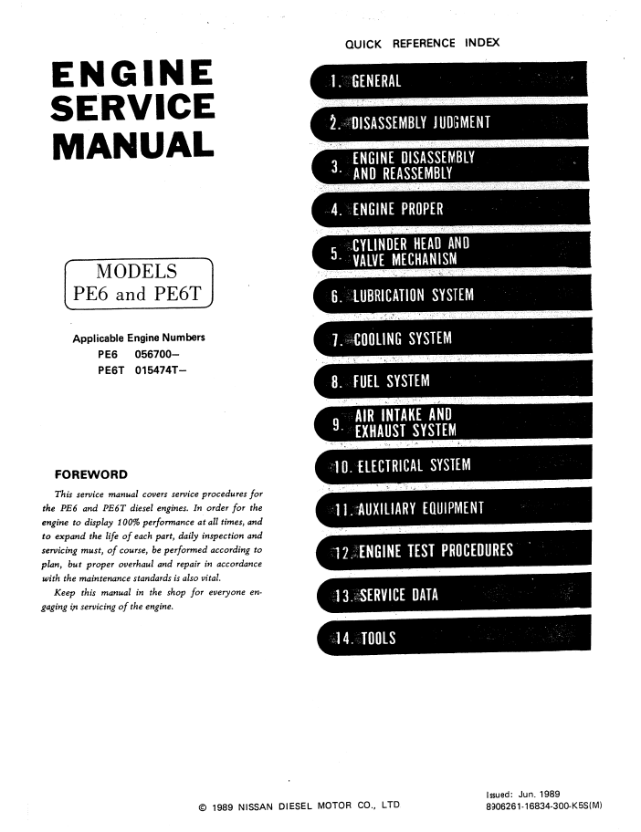Kobelco Nissan PE6 PE6T Diesel Engine Service Repair PDF