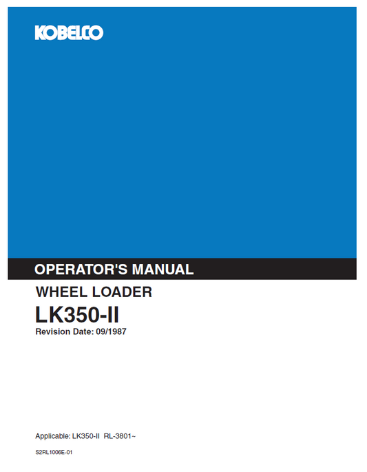 Kobelco Wheel Loader LK350-II Operator Manual | PDF Download