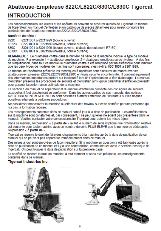 TIGERCAT L830C FELLER BUNCHER SERVICE MANUAL (83021001-83023000, 83021001-83021999)