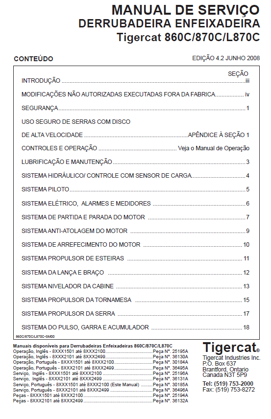 TIGERCAT L870C FELLER BUNCHER SERVICE MANUAL (87021501-87023500, 87021501-87022100)