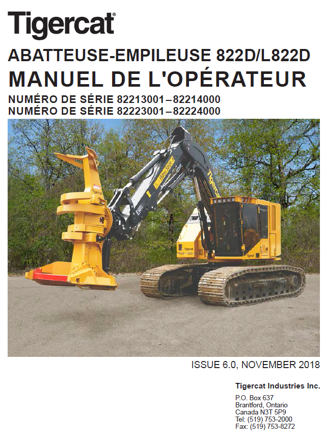 TIGERCAT L822D FELLER BUNCHER OPERATOR/USER MANUAL (82223001-82224000)
