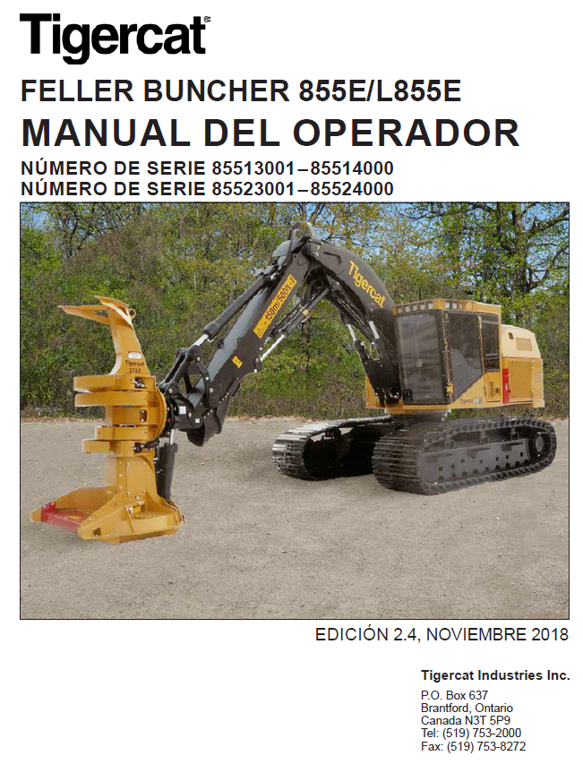 TIGERCAT 855E FELLER BUNCHER OPERATOR/USER MANUAL (85513001-85514000)