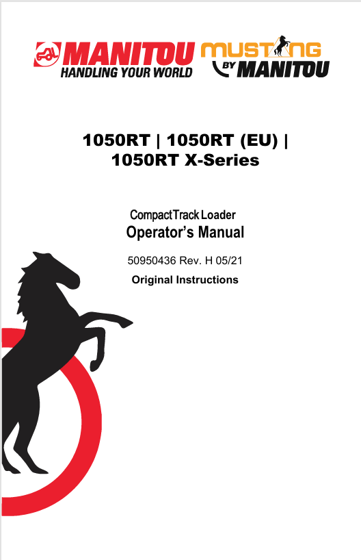 Mustang 1050RT Compact Track Loader (50950436) Operator's Manual PDF Download