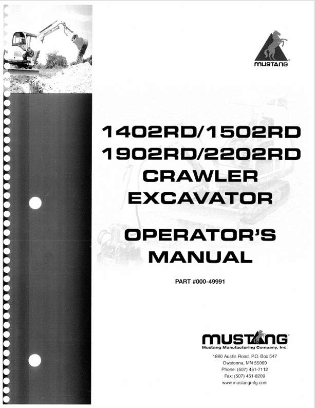 Mustang 1402RD 1502RD 1902RD 2202RD Crawler Excavator Operator's Manual PDF (000-49991)