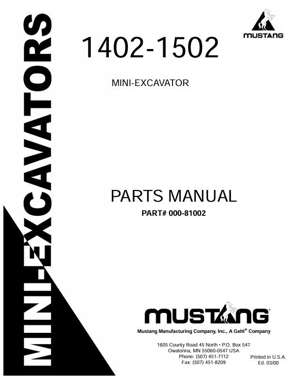MUSTANG 1402, 1502 (000-81002) Parts Manual PDF – Complete Illustrated Parts Catalog Download