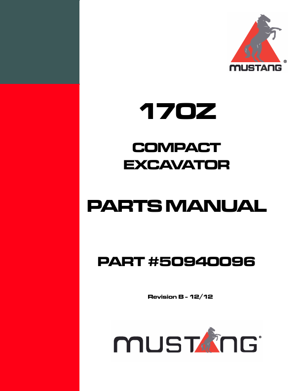 MUSTANG 170Z Compact Excavator (50940096) Operator’s Manual PDF File